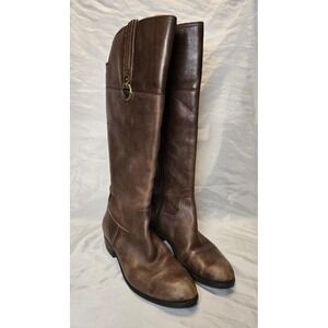 Crown Vintage Sorya Brown Leather Tall Zip-Up Riding Boots Womens Size 8M